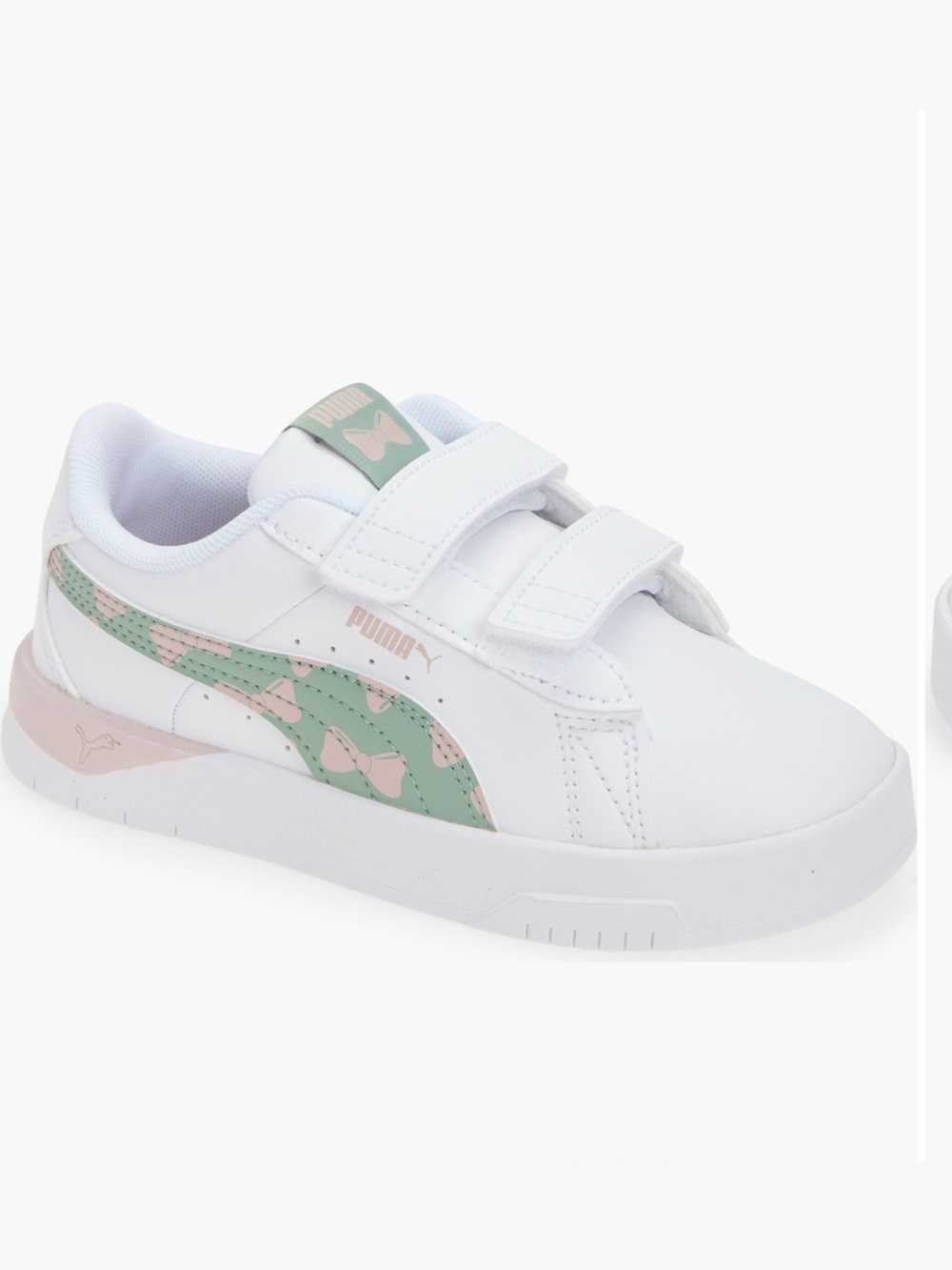 PUMA Kids White Sneakers with Mint Green & Pink Accents